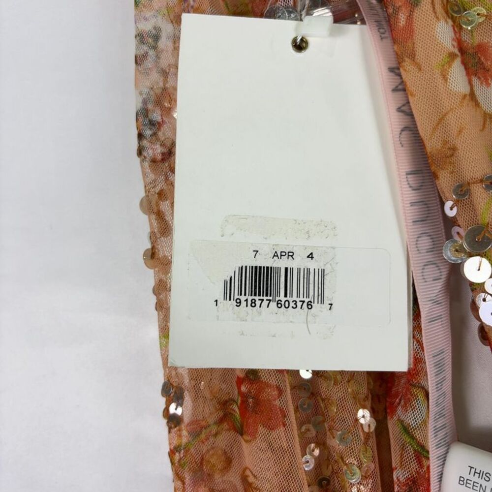 Mac Duggal Floral Print Sequined Puff Sleeve Gown - Picture 4 of 4